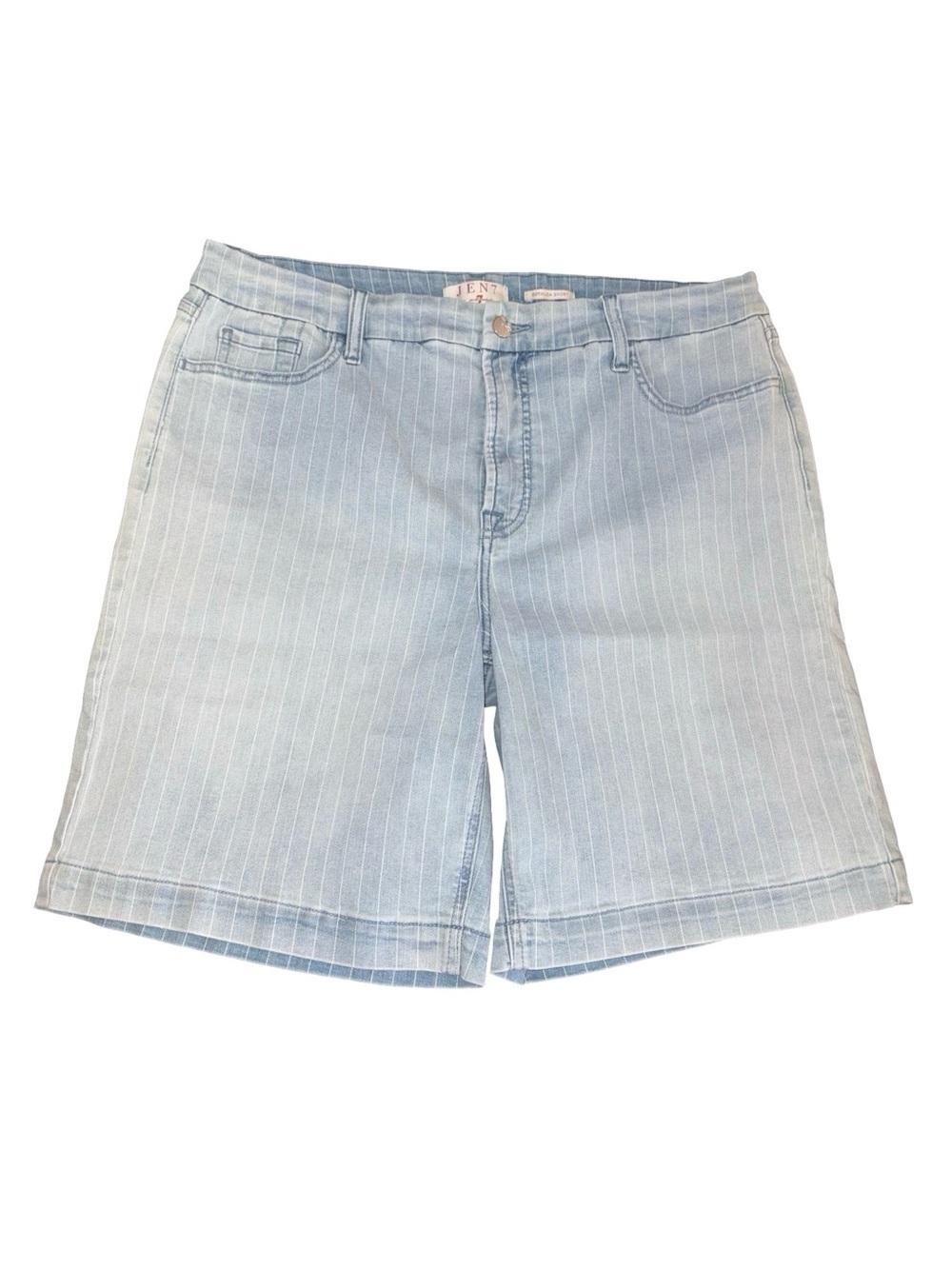 JEN7 Size 16 Blue Pinstripe Bermuda Shorts | Stretch Denim | Summer